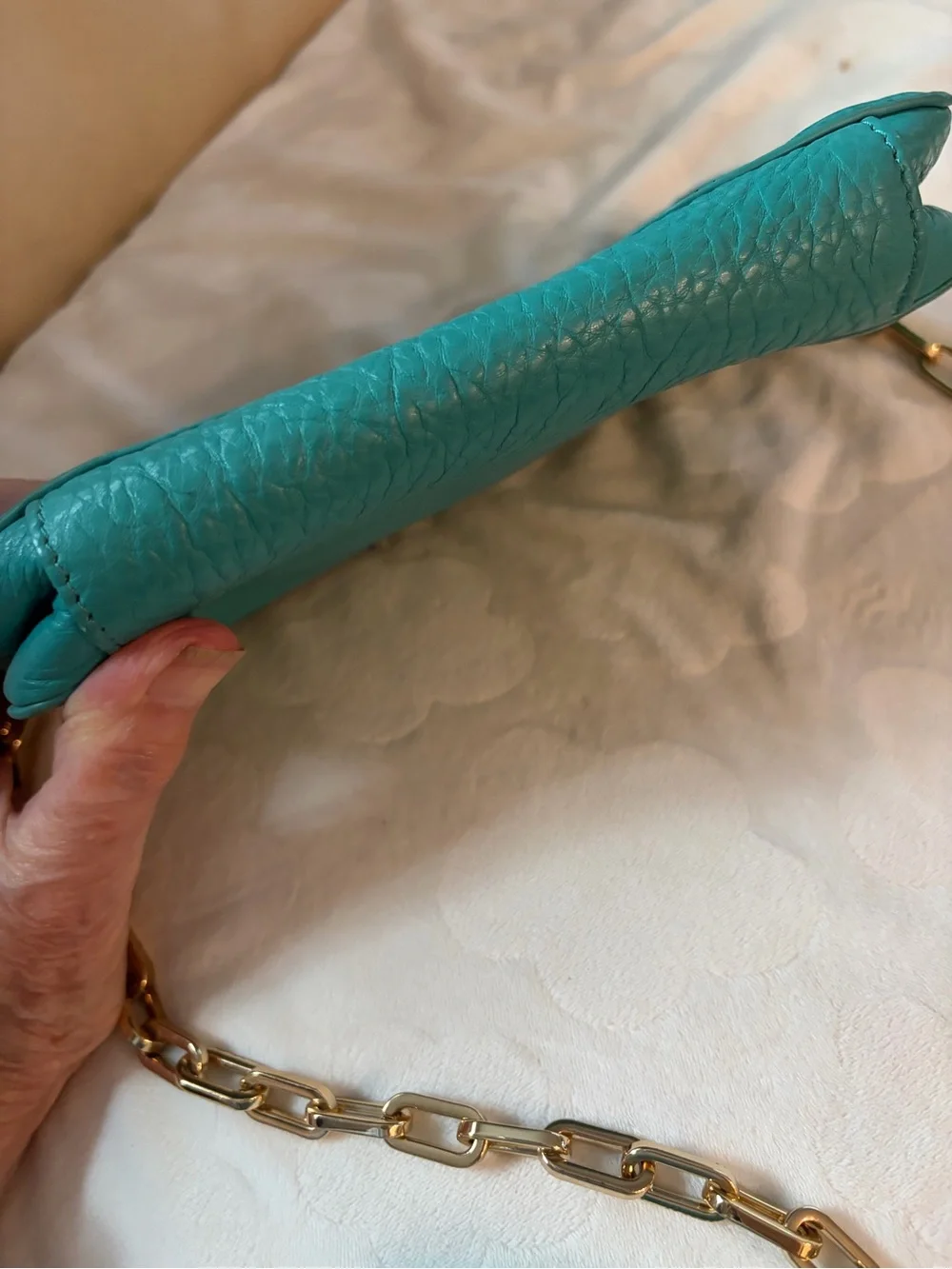 Tory Burch Teal Leather Crossbody Bag with Chain Strap